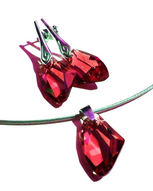 Cercei si pandantiv din Argint 925 si Cristale Swarovski - PA120.1, CE120.1 - Cercei rosii mari, cercei romantici, cadou pentru ea