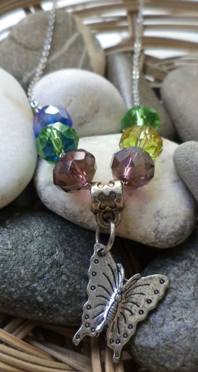 Colier din cristale fatetate si medalion fluture/bijuterii pentru copii - butterfly