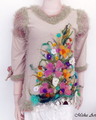 VANDUT -Bluza Romantic Boho Chic cu motiv floral impaslit
