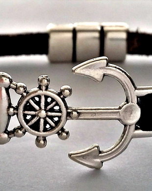Bratara piele 5mm cu link ancora zamak