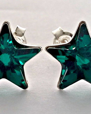 Cercei argint cu piatra Swarovski Stea 10mm Emerald
