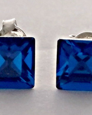 Cercei argint 925 cu piatra Swarovski Fancy Square 6mm Capri Blue