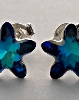 Cercei argint 925 cu piatra Swarovski Fancy Mistic Star 8mm Bermuda Blue