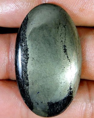 9791 - Cabochon, apache gold sau "aurul nebunilor", pirita in magnetit, 40x24x5mm