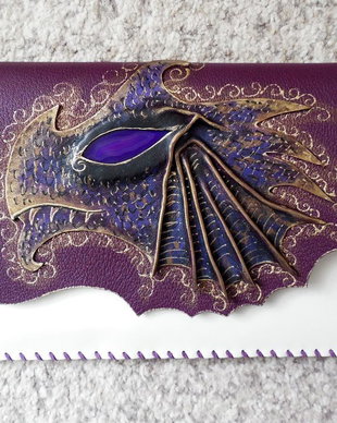 Poseta plic handmade unicat din piele naturala -Amethyst
