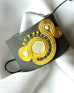 Brățară piele și soutache