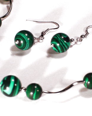 Set colier si cercei din Argint 925 si Malachit - CO056, CE056 - set casual, cadou sotie, colier verde delicat