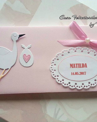 Marturie botez- ciocolata decorata cu barza