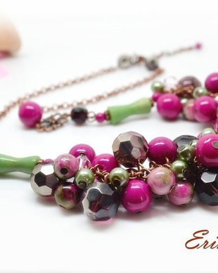 Colier fucsia/Colier cu jad si chrysopraz