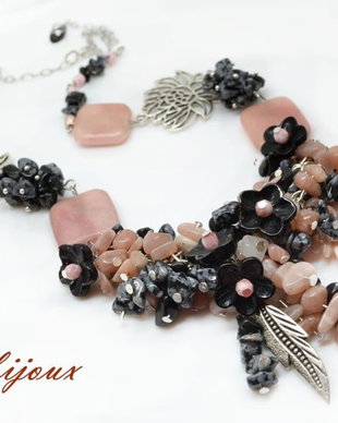 Colier opal roz si obsidian /