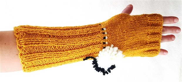 Manusi tricotate galben-mustar