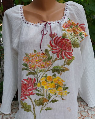 Bluza gen ie cu maneca lunga pictata cu crizanteme grena
