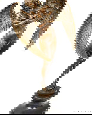 FEMEIE INARIPATA- STATUETA DIN BRONZ PE SOCLU DIN MARMURA