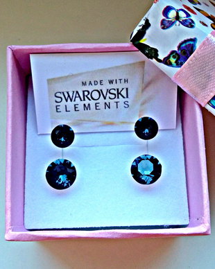 Cercei argint 925 cu piatra si fluturas Swarovski Chaton 6mm + 8mm Graphite