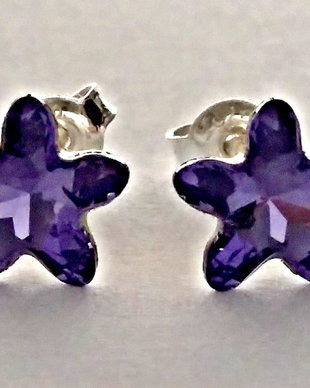 Cercei argint 925 cu piatra Swarovski Fancy Mistic Star 8mm Tanzanite