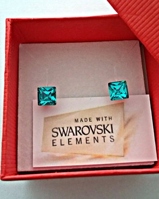 Cercei argint 925 cu piatra Swarovski Fancy Square 6mm Light Turquoise