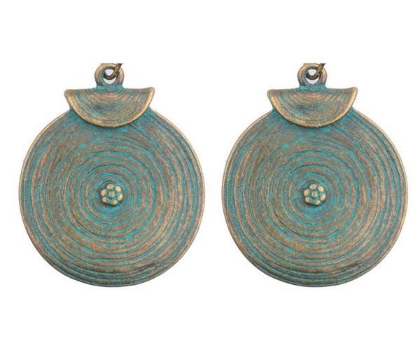9855 - (2bc)Pandantiv / charms, aliaj metalic aspect bronz cu patina oxidare verdigris, spirala, 28x23mm