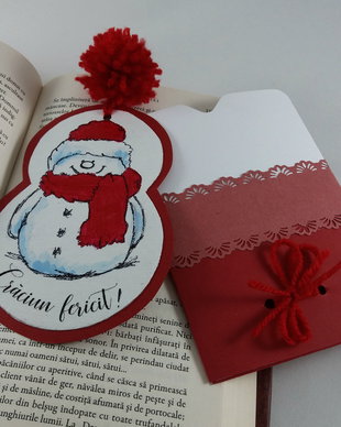 semn de carte pictat panza personalizat snowman