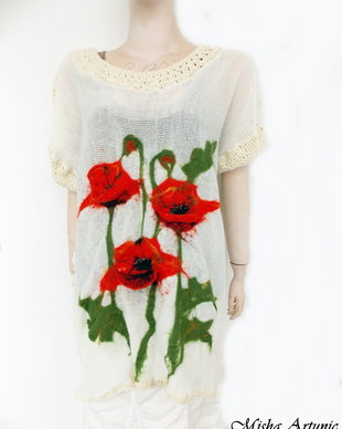 Vânzare Bluza din tricot cu maci rosii impasliti 3D