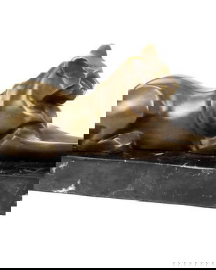 PISICA - STATUETA DIN BRONZ PE SOCLU DIN MARMURA