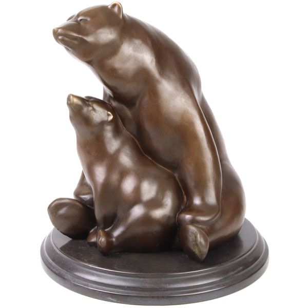 URSOAICA CU PUIUL- STATUETA DIN BRONZ PE SOCLU DIN MARMURA