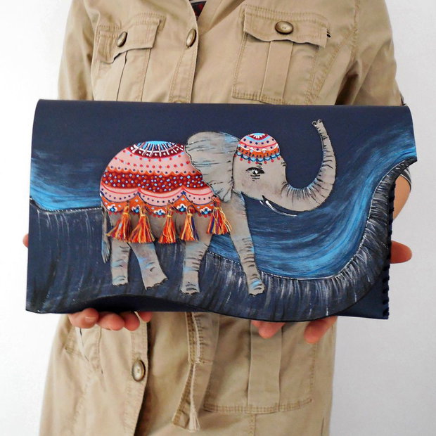 poseta plic handmade unicat din piele - Indian Story
