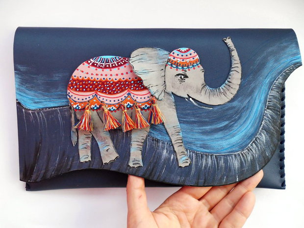 poseta plic handmade unicat din piele - Indian Story