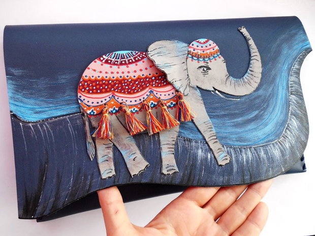 poseta plic handmade unicat din piele - Indian Story