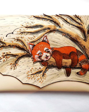 poseta plic handmade unicat din piele - Red Panda