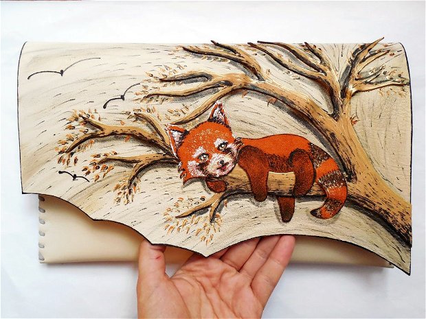 poseta plic handmade unicat din piele - Red Panda