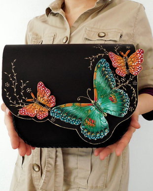 Geanta "Crossbody" handmade unicat- Greenery