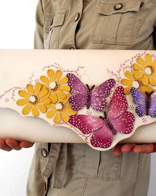 Geanta "Crossbody" handmade unicat- Butterflies Garden