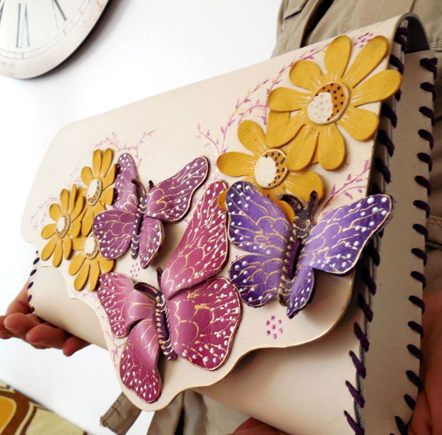 Geanta "Crossbody" handmade unicat- Butterflies Garden