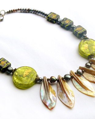 Colier sidef, perle si lampwork