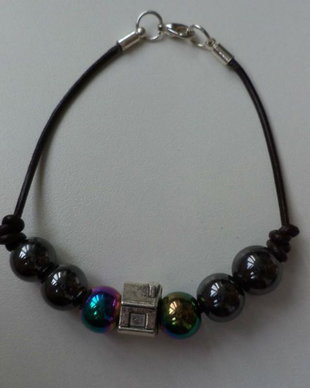 Bratara din piele cu hematit si link din aliaj tibetan/bratara unisex - little house