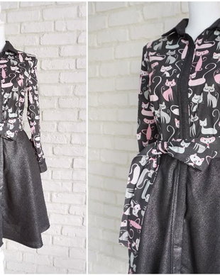 Rochie Camasa Neagra cu Pisici Roz