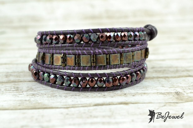 Bratara wrap din snur de piele si cristale ''Galaxy''