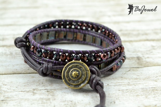 Bratara wrap din snur de piele si cristale ''Galaxy''