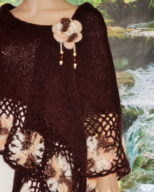 Sal triunghiular tricotat crosetat mohair lana maro