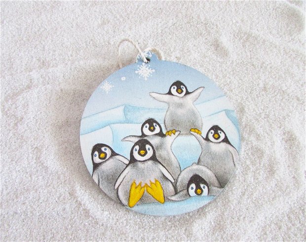 Ornament pinguini, glob pinguini, decoratiune brad pinguini