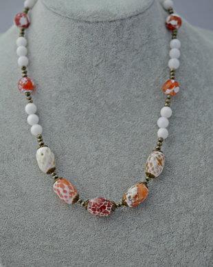 Colier din agate de foc, jad si pirita