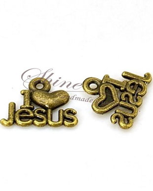 Charm I love Jesus, bronz antichizat