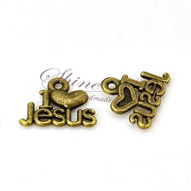 Charm I love Jesus, bronz antichizat