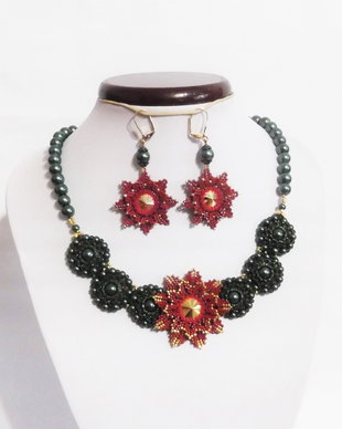 Colier/set "Poinsetia"