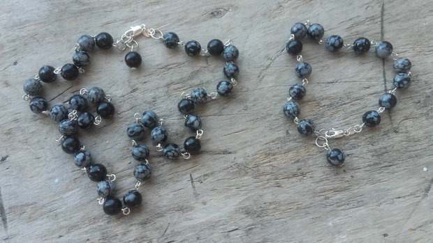 Set obsidian cu inchizatori din argint 925 - REZERVAT