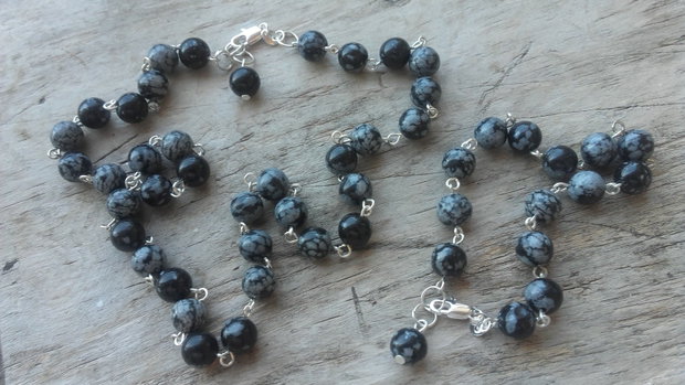 Set obsidian cu inchizatori din argint 925 - REZERVAT
