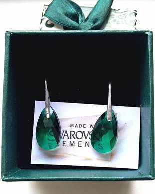Cercei argint 925 cu piatra Swarovski Pear 16mm Emerald