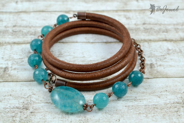 Bratara wrap din piele si agate ''Emerald''