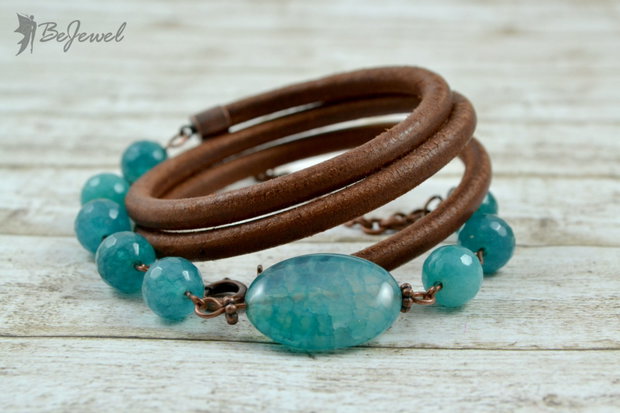 Bratara wrap din piele si agate ''Emerald''