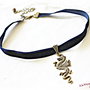 Colier choker bleumarin cu dragon
